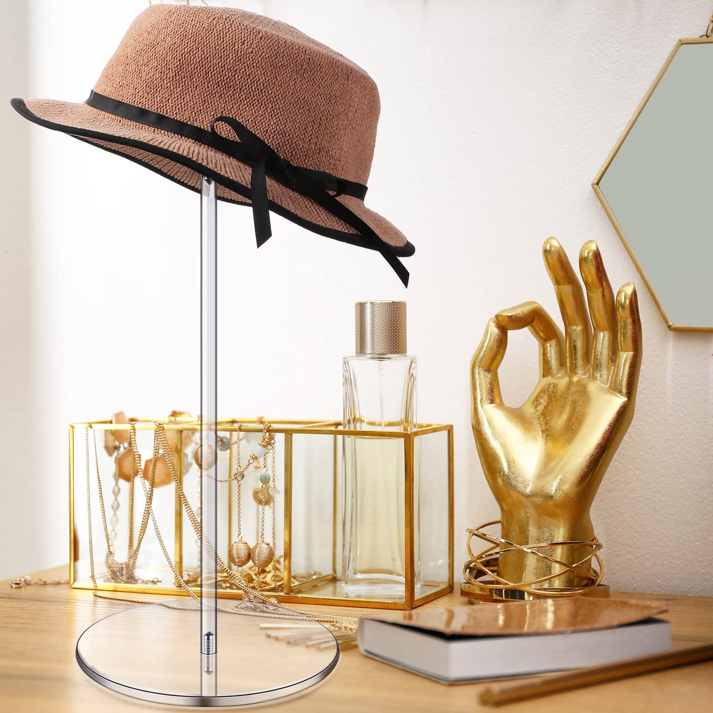 Chunful 4 Sets Acrylic Hat Stand Holder Wig Display Rack Clear Pedestal Stand Baseball Hat Rack Round Acrylic Risers for Tabletop Display Watch Jewelry(12 Inch)
