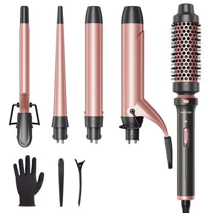 Wavytalk 5 in 1 Curling Iron,Curling Iron Set with Heated Round Brush and 4 Interchangeable Ceramic Curling Wand(0.5”-1.25"), Instant Heat Up,Dual Voltage Hair Curler