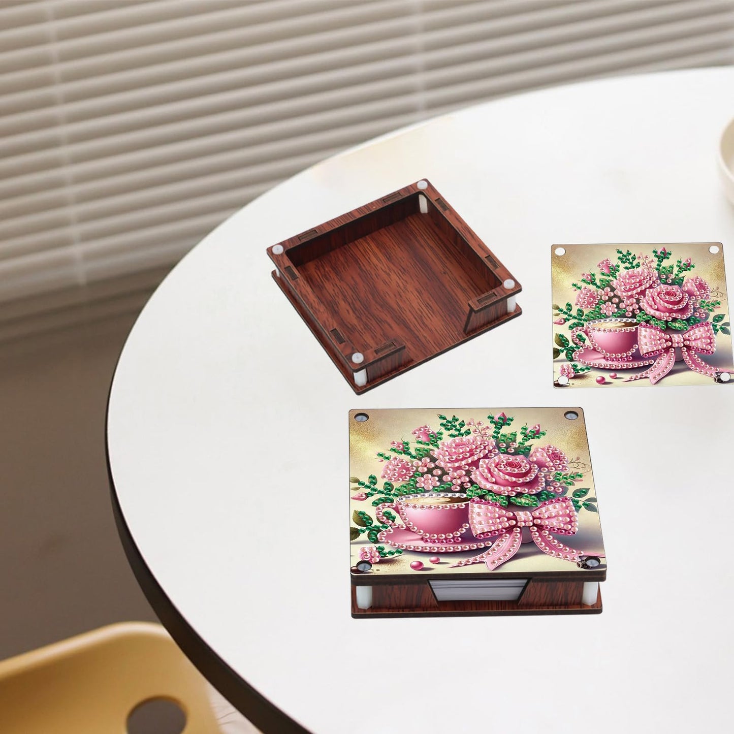 JISHSHAY 2 PCS Diamond Art Note Box Flower Diamond Painting Note Pad Holder Tea Cup Gem Painting Gem Art Memo Boxes Mosaic Kits for Adults Embroidery Kit Memo Pad Holder, Contains 120 Sheets of Paper