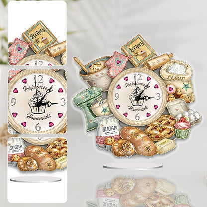 DIY 5D Diamond Art Table Clock - Special Shaped Crystal Rhinestone Bread Food Design Desktop Clock Kit for Home Office Decor, Handmade Arts and Crafts Gift for Adults Beginner