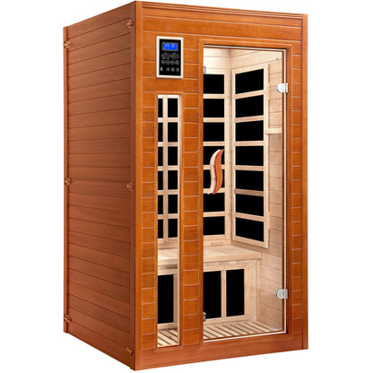 X-Vcak 1-2 Person Infrared Sauna, Dry Heat Sauna with Red Light Therapy, Bluetooth, Radio, 7-Color Therapy Light for Home, Indoor, Gym, Wellness Center, 40″ x 36″ x 73″, Brown