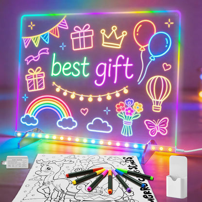 Led Note Board with Colors,16''Drawing Tablet,6 Modes & 8 Colors Light Up Drawing Board,Kids Toy with 13 Light Effects,Birthday Holiday Day Gifts for Girls & Boys Age 3+,Tracing Book（White）