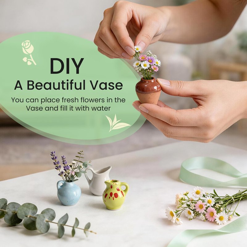 Cute Mini Ceramic Vase Magnets for Fridge, Funny Small Plant Magnets, Tiny 3D Plant Vase for Refrigerator Decoration Kitchen Locker Kitchen Office (8 Pack)