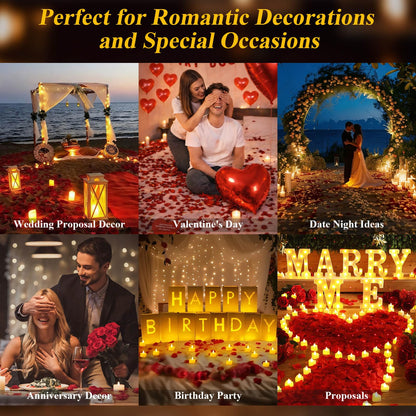 cridoz Rose Petals and Candles Set, 3000 Fake Rose Pedals and 24 Flameless Candles for Romantic Night Decorations