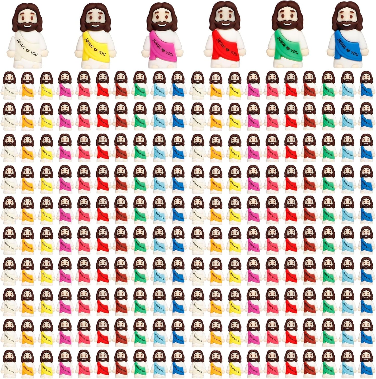 Skiennix 200PCS Mini Jesus Figurines - Colorful Tiny Religious Gifts for Easter Egg Stuffers