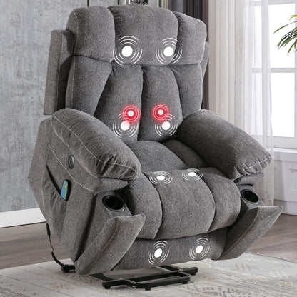 CANMOV Large Power Lift Recliner Chairs with Massage and Heat for Elderly Big People, Heavy Duty Motion Reclining Mechanism-Anti Skid Fabric Recliner Chair with 2 Concealed Cup Holders,Dark Gray