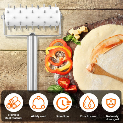 Stainless Steel Pizza Dough Docker with Spikes, Professional Pizza Dough Roller, Ergonomic Pizza Roller, Multifunctional Pizza Docker, Pizza Dough Press for Making Pizza Cookie Pie Pastry, Silver