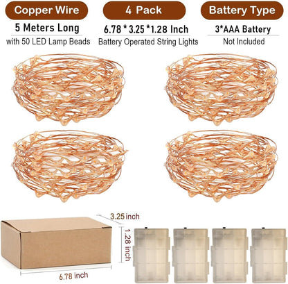 16 50 4 Pack RUICHEN Ft Copper Wire LED Mini Fairy String Lights Battery Operated for Bedroom, Halloween, Parties