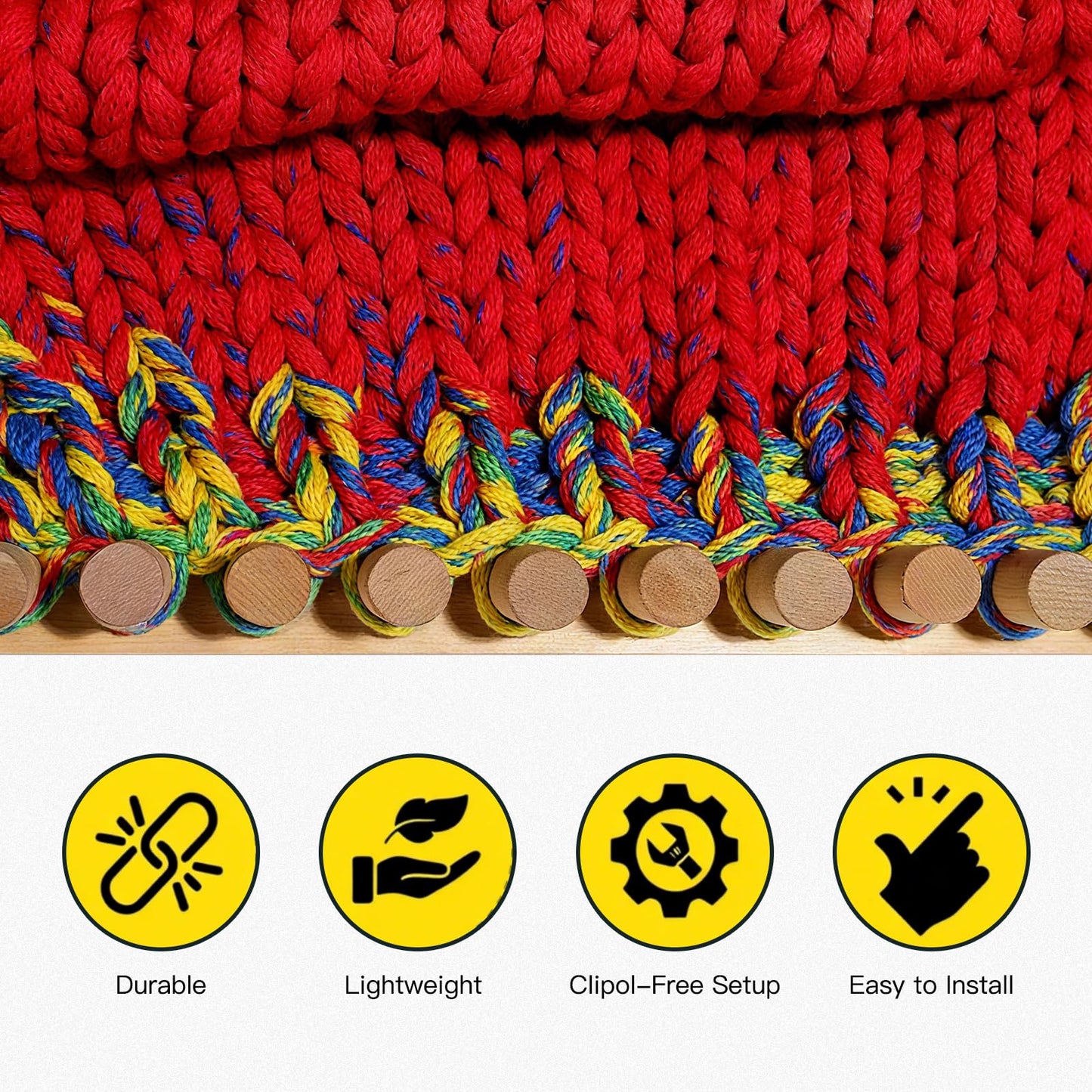 46-Inch Wooden Chunky Blanket Loom, Adjustable Hand Knitting Yarn Chunky Blanket Kit, Portable for DIY