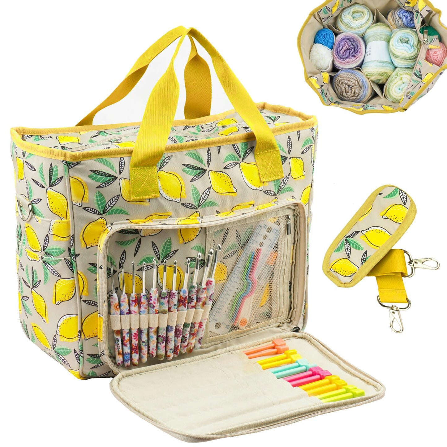 Mdoker Knitting Bags and Totes Organizers Large Crochet Bag Lightweight Yarn Bags for Travel Yarn Storage Organizers for Crochet Hooks,Yarn,Knitting & Crochet Supplies (Yellow Lemon)