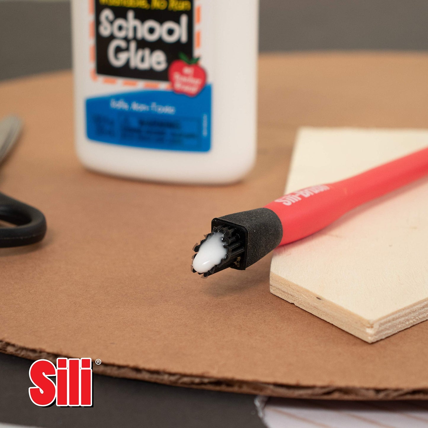 Sili Non-Stick Wood Glue Brush Silicone Applicator Kit | Comb/Squeegee Wood Glue Applicator & Tray | Reusable Small Brushes for Crafts, Arts & Hobby | Silicone Brushes for Woodworking