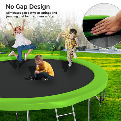 Lyromix Upgraded 12FT Trampoline for Kids and Adults, Large Outdoor Trampoline with Stakes, Light, Sprinkler, Basketball Hoop and Net, Capacity for 5-8 Kids and Adults