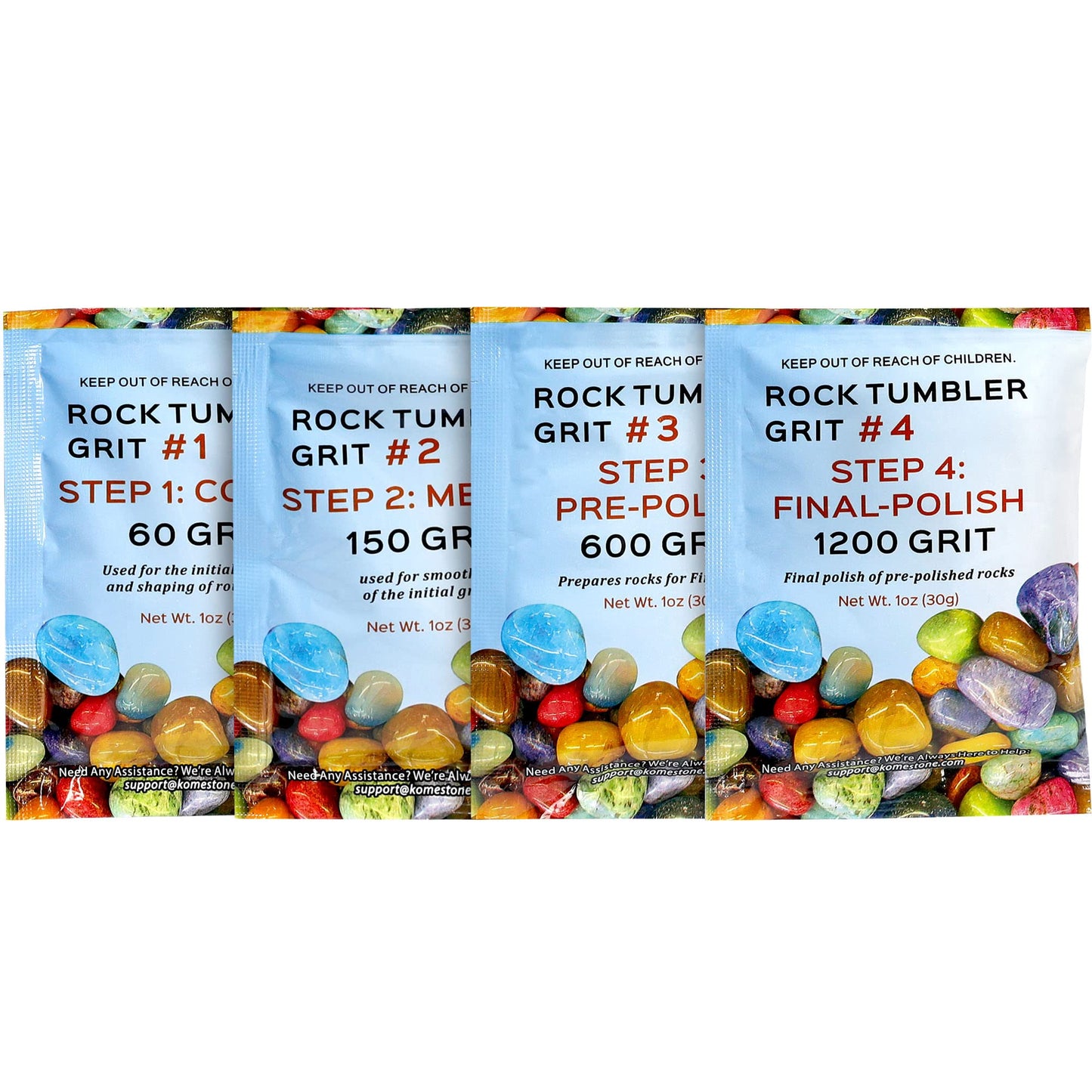 KomeStone Rough Raw Colorful Rocks & Rock Tumbler Polishing Refill Grits, High Performance Polishing Grits and Crystal Stones for Another Batch of Rocks Tumbling, Suitable for All Rock Tumblers