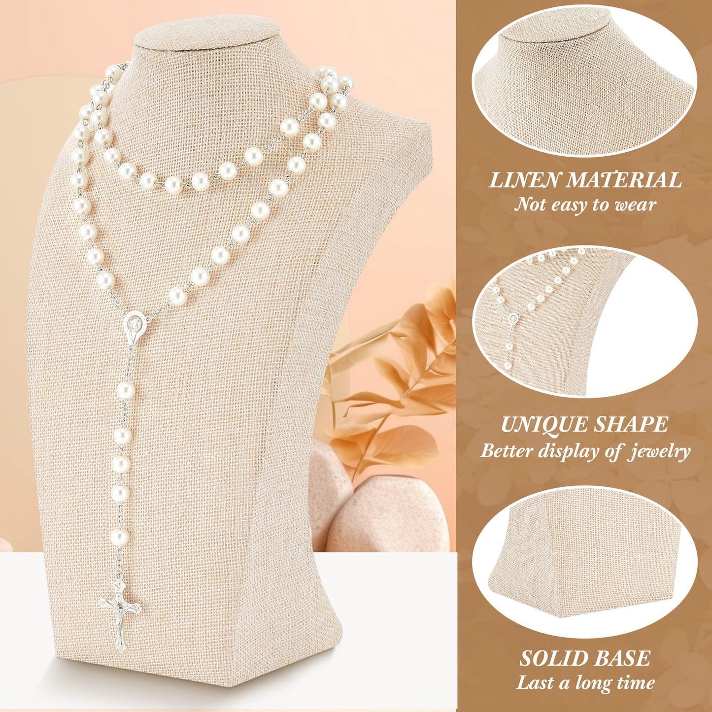 Kigley 3 Pcs Linen Jewelry Display Bust Necklace Display Stand Necklace Mannequin Holder for Jewelry Selling Trade Shows(Beige,11.42 x 6.89 Inch)