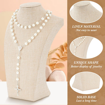 Kigley 3 Pcs Linen Jewelry Display Bust Necklace Display Stand Necklace Mannequin Holder for Jewelry Selling Trade Shows(Beige,11.42 x 6.89 Inch)