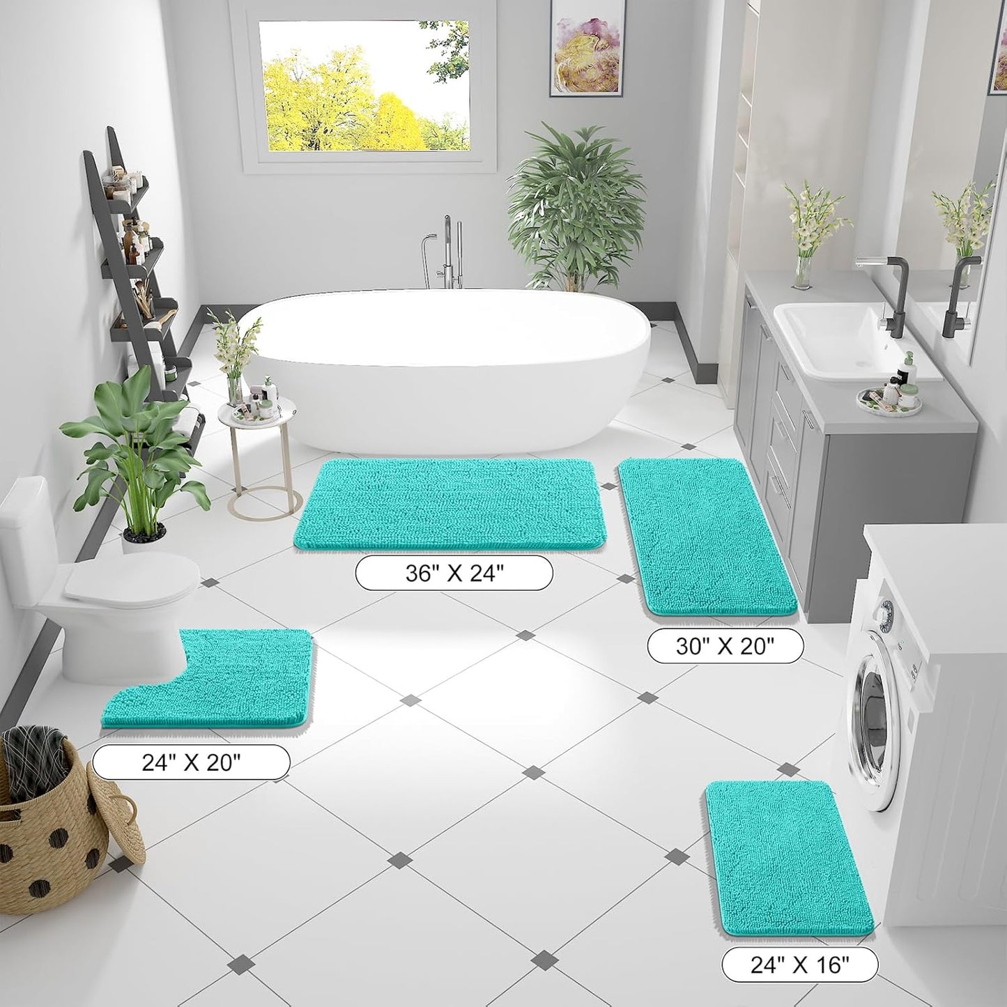 OLANLY Bathroom Runner Rugs - Extra Soft Chenille Bath Mats | Quick-Dry, Machine Washable, 44x24 Teal