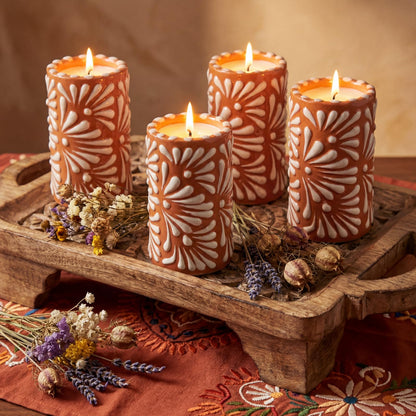 Lounsweer 4 Set Cielito Lindo Party Decorations Mexican Tequila Candle Talavera Mugs Candle for Fiesta Cinco De Mayo Birthday Bridal Shower Bachelorette May 5th Party Home Decor(Brown)