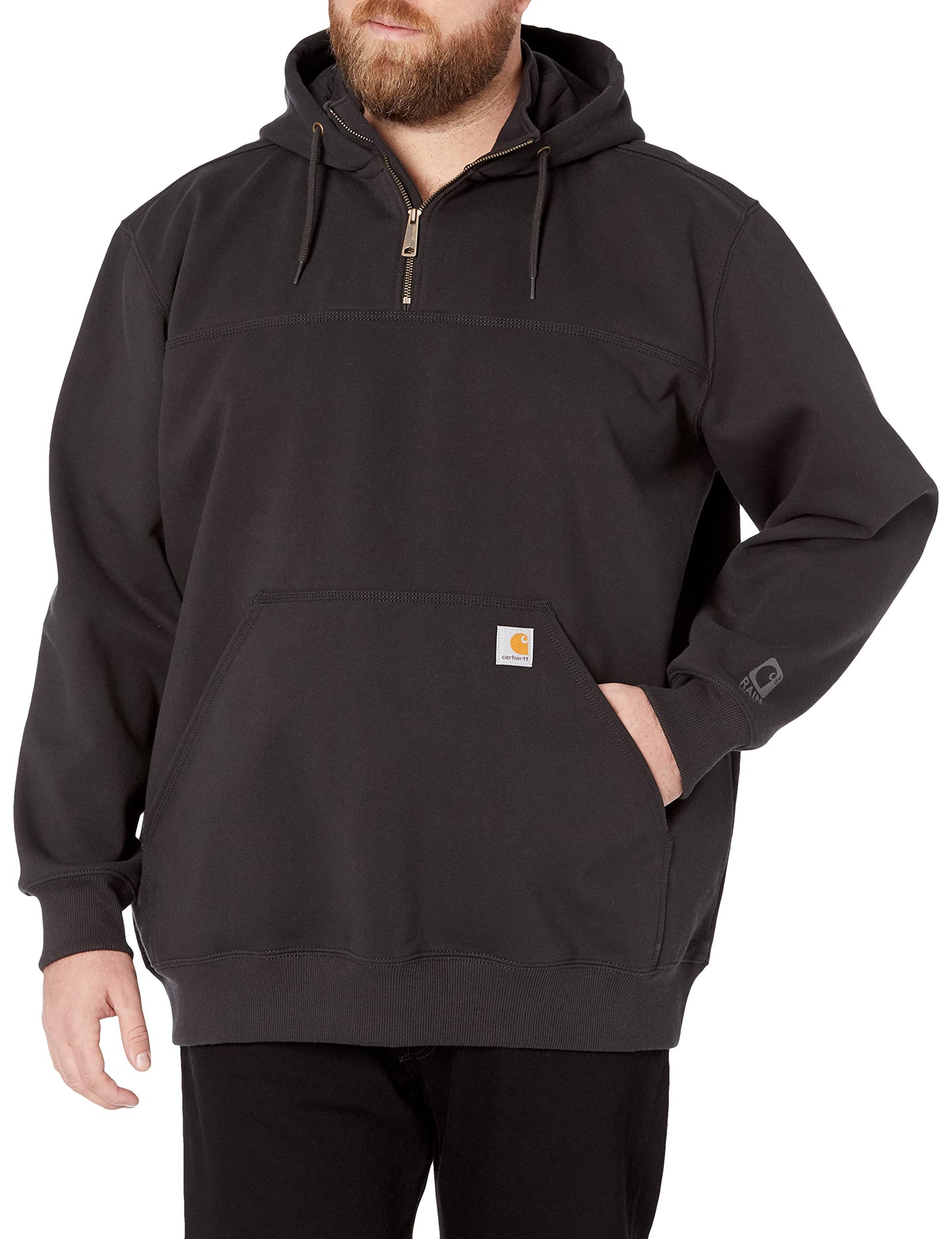 Carhartt Men's Rain Defender Paxton Heavyweight Hooded Zip Mock Neck Sweatshirt,Black,X-Large