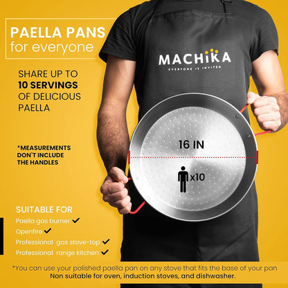 Machika Skillet Pan, Carbon Steel Paella Pan for Cooking, Perfect for Outdoors, Camping, 10 Servings, 17 In