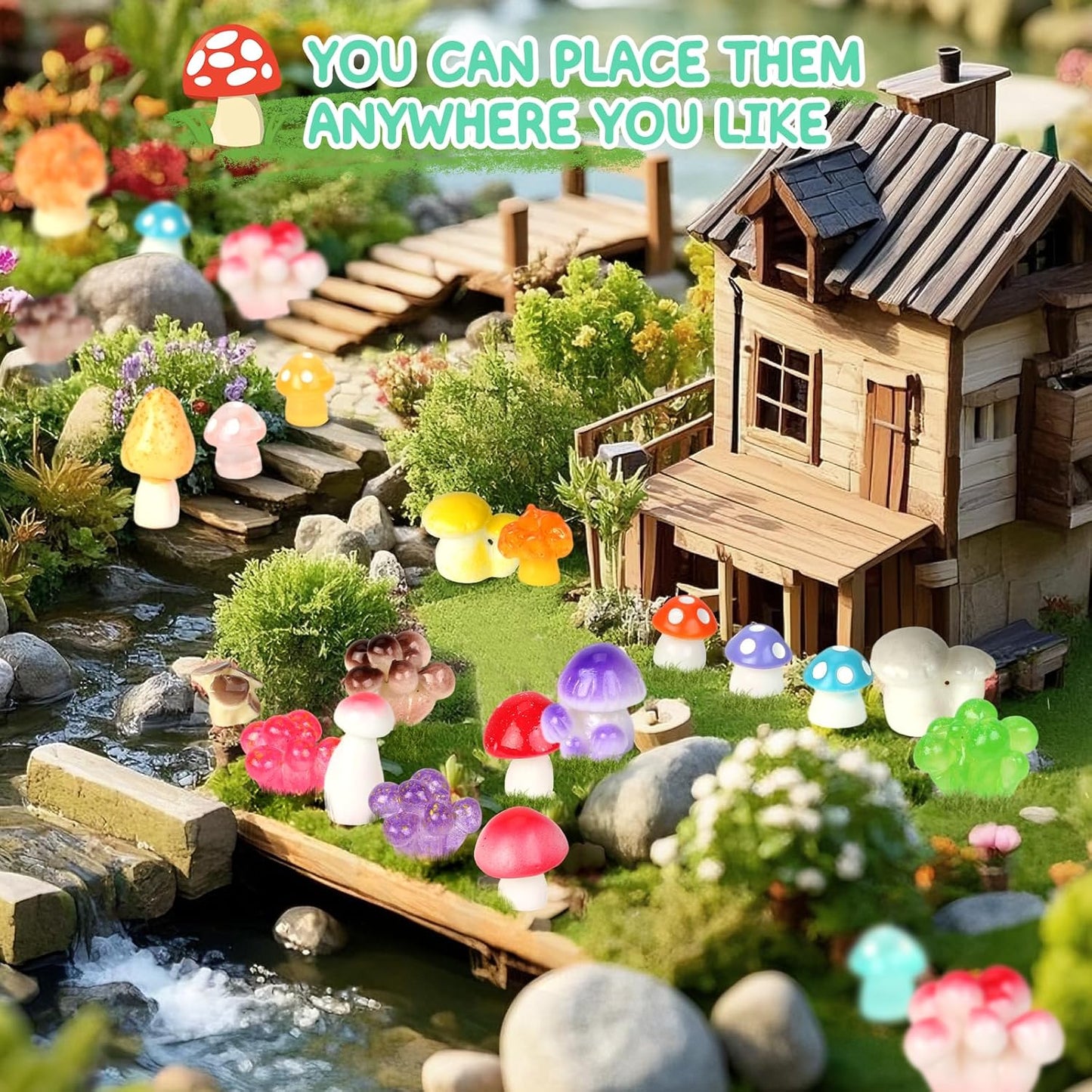 WEIZEW 200pcs Mini Mushrooms Tiny Resin Mushrooms Miniature Little Small Mushroom Figures Bulk for for Micro Fairy