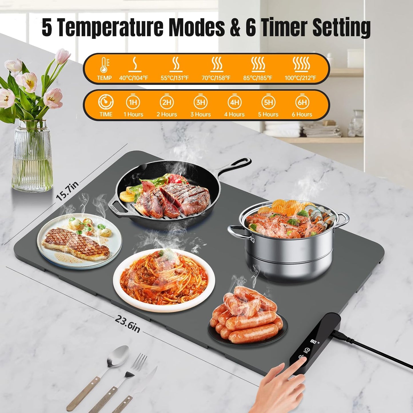 5 6 Setting Electric Warming Tray, Rollable Food Warming Mat with Temperature Timer Warming Tray Food Warmer Versatile