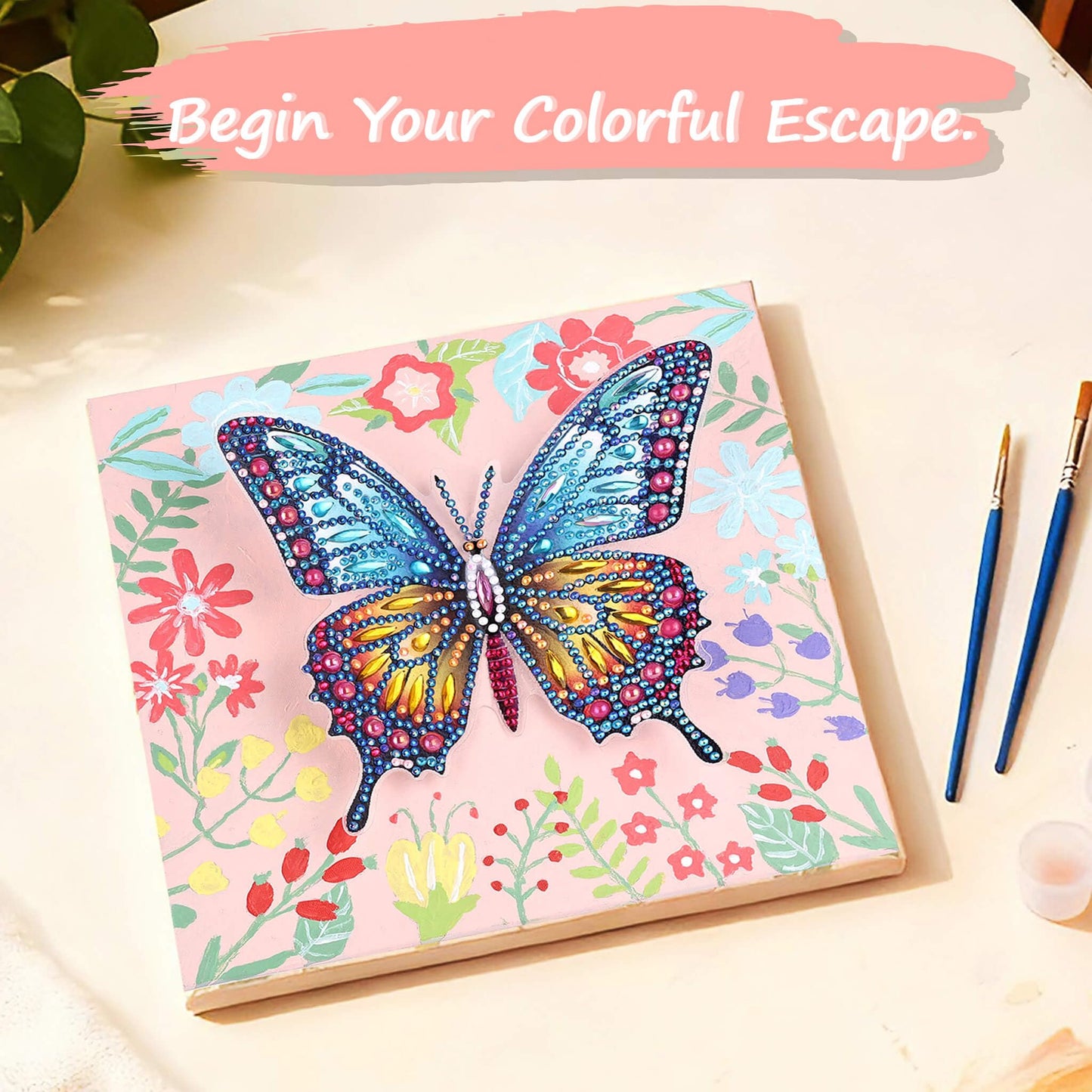 SOLDAY 2-in-1 Butterfly Diamond Painting & Paint by Number Kit for Kids and Beginners, Birthday Gifts for Age 6 7 8 9 10 Girls, DIY Gem Crafts Butterfly Kit with Plastic Easels for Home Decor