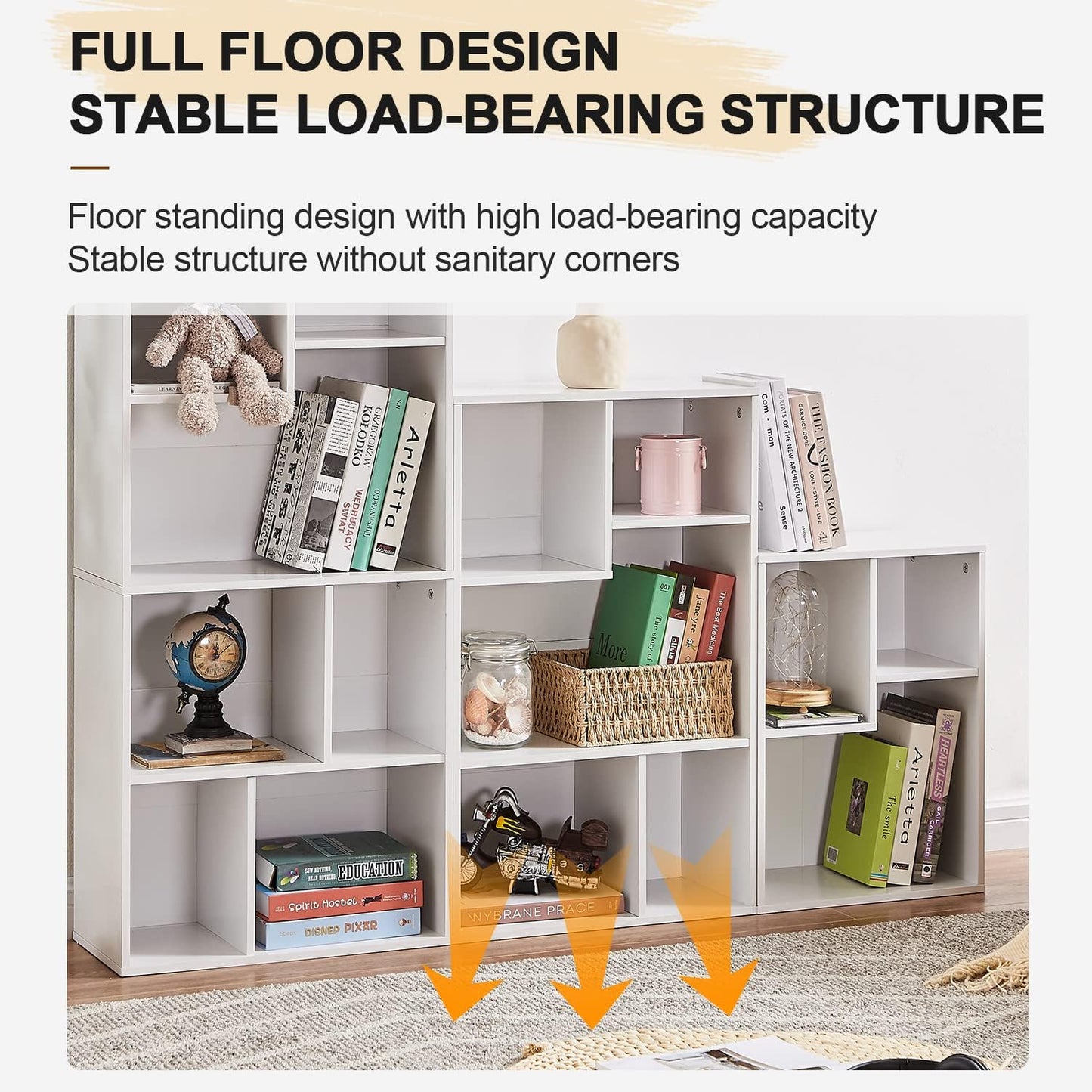 3-Cube 2-Tier VECELO Bookcase, Customized Storage Display Shelf, Bookshelf with Height Difference Fits Tallest