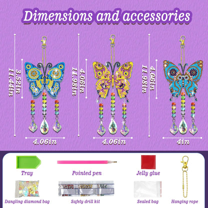 Leatrice 3PCS Butterfly Diamond Art Kits Suncatcher 5D Small Diamond Painting Pendant Gem Art Dots Easy DIY Crafts Ornament Double Sided Window Decor Gifts