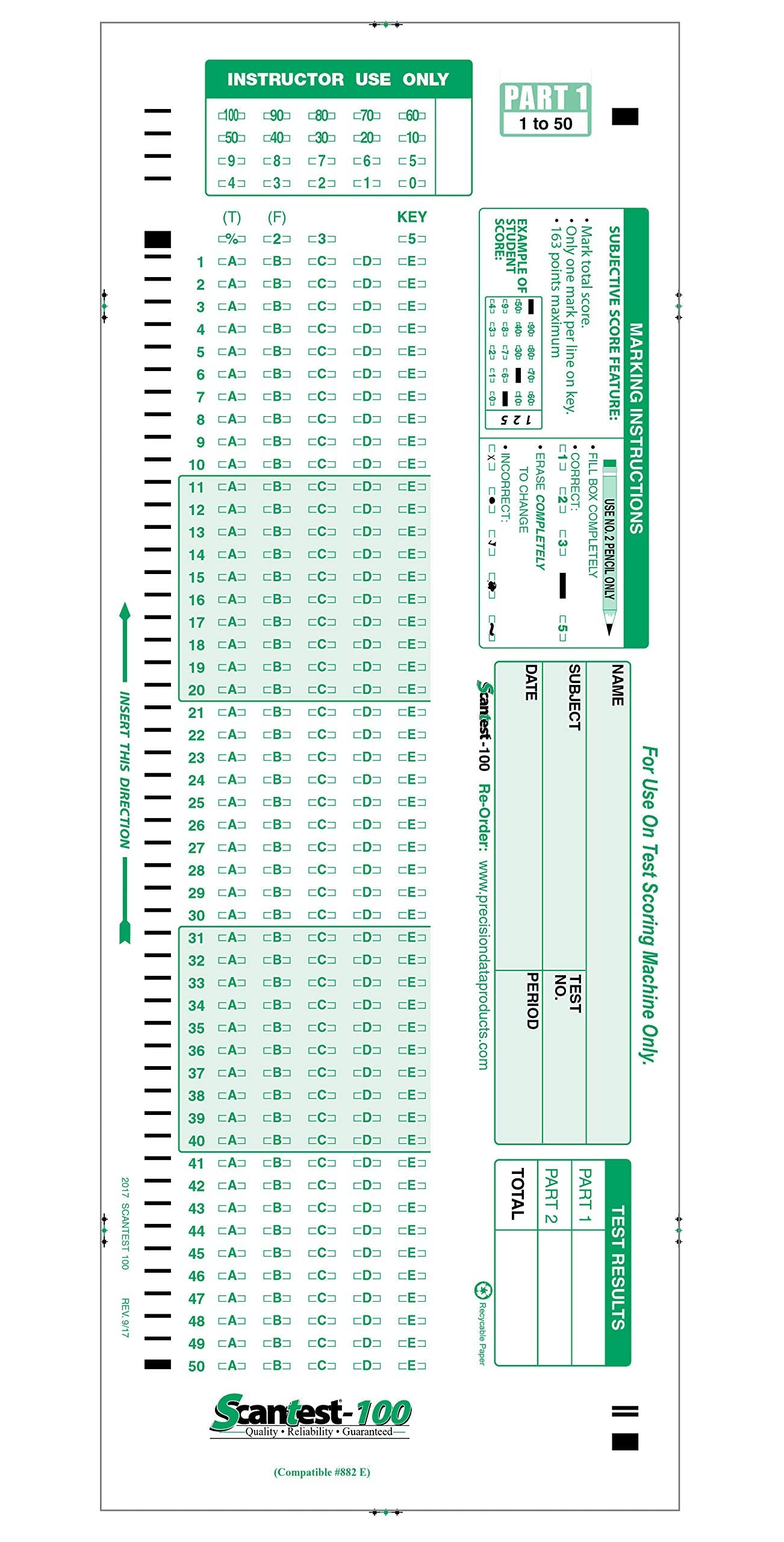 SCANTEST-100, 882-E Compatible Answer Sheet 50 Pack