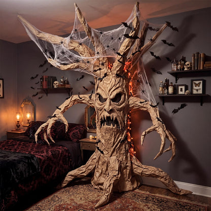 Jetec 92 Pcs Halloween Spooky Tree DIY Wall Decor Kit 56 Bats and 30 Pcs 3D Spider 2 Rolls Brown Kraft Paper with Webs Large Creepy Tree Trunk Craft for Haunted House Indoor Outdoor Home Decoration
