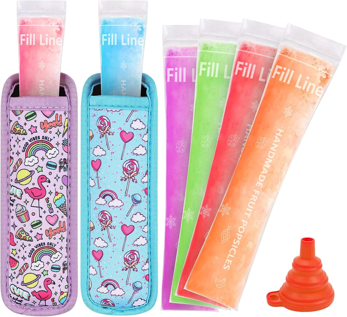 Amintiri 50 2 (Multicolor-4) Disposable Ice Popsicle Mold Bag Popsicle Holder, Freezer Tubes with Dual Zip Seals