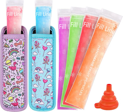 Amintiri 50 2 (Multicolor-4) Disposable Ice Popsicle Mold Bag Popsicle Holder, Freezer Tubes with Dual Zip Seals