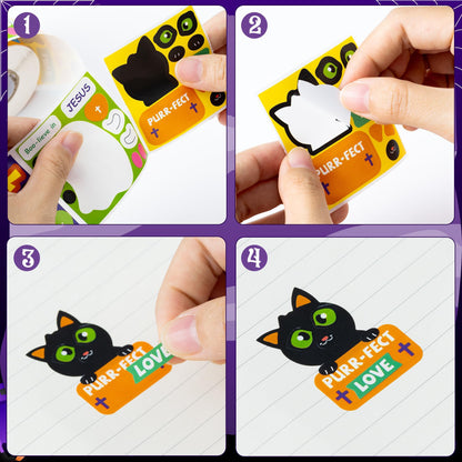 Haooryx Halloween Religious Sticker Roll - 300Pcs Make Your Own Pumpkin Ghost Bat Face Sticker Self-Adhesive Mix and Match Christian Religious Page Activity Pad Church Event Fall Halloween Party Favor