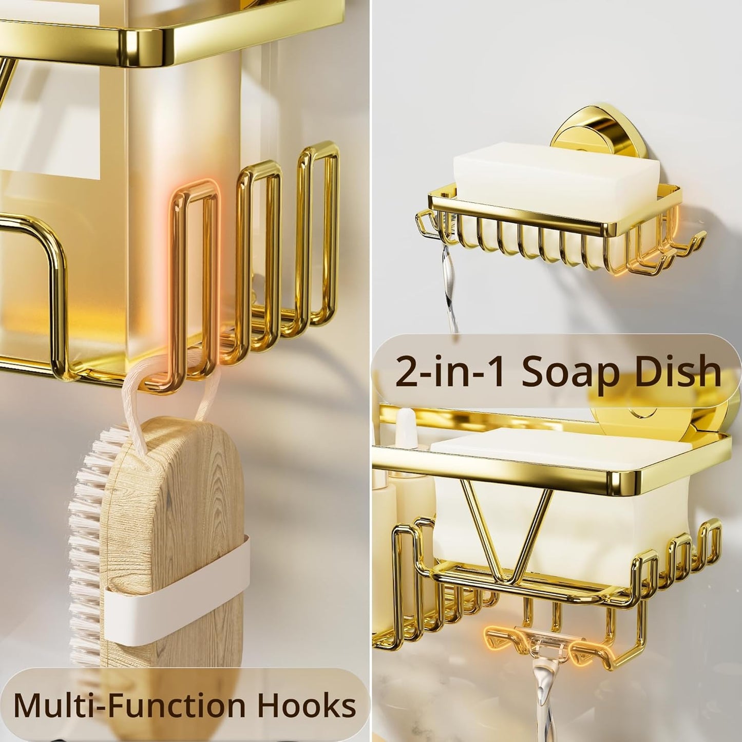 3 Pack KEGII Suction Cup Shower Caddy Suction Cup Shelf with Soap Holder & Hooks, Rustproof Stainless Steel Shower