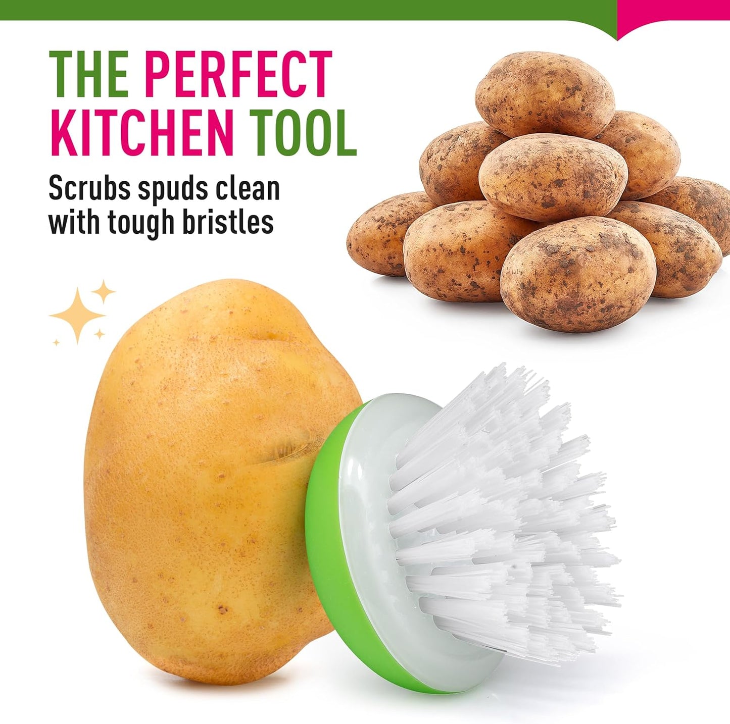 2Pcs Set Vegetable Brush Scrubber for Food Fruit and Veggie Brush Silicone Top and Ultra-Strong Bristles Potato