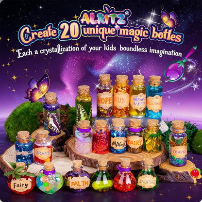 Alritz Fairy Potions Kit for Kids - Magic Potion Making Kit 20 Bottles, Glitter Crystals, Gifts for Girls Ages 6+ Year Old, Creative Craft Indoor Activity Party Birthday