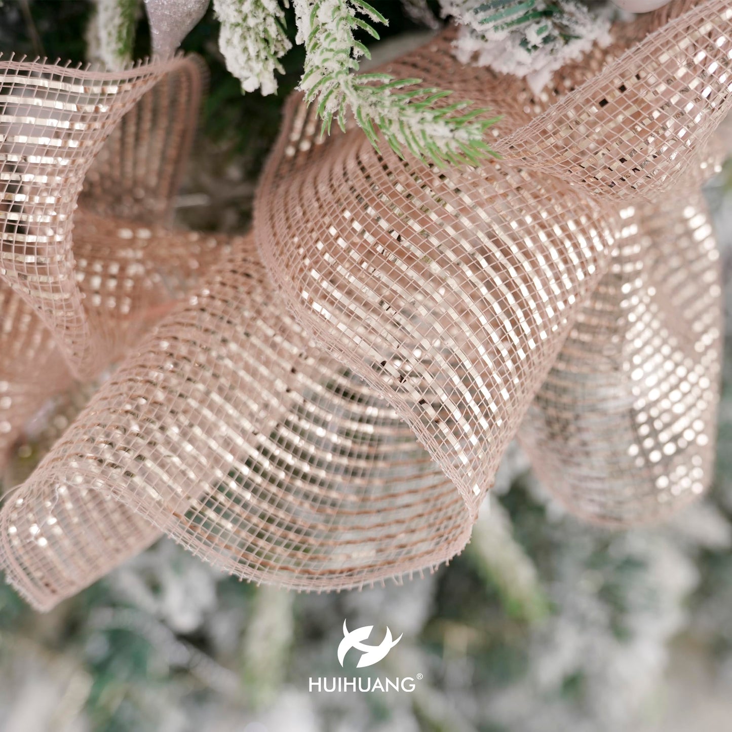 HUIHUANG Rose Gold Mesh Ribbon for Christmas Tree 10 inch Wide Easy Pull Deco Mesh Rose Gold Decorative Mesh Ribbon for Christmas, Garlands, Wreath Supplies, Floral Arrangements, Large Bows-10 Yards