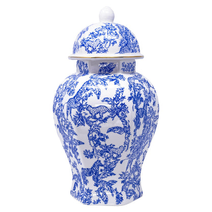 Lilly Pulitzer Ginger Jar with Lid, 12" Tall Blue and White Decor, Chinoiserie Vase/Decorative Jar for Home Decor, Sarfari Party