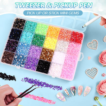 Kalolary 48000Pcs 48 Colors Resin Jelly Rhinestones Kit for Bedazzling,3MM Resin Flatback Gems Bedazzling Kit with B7000 Glue &Tools Bedazzler Kit with Rhinestones for Shoes Book Nail Art DIY Crafting