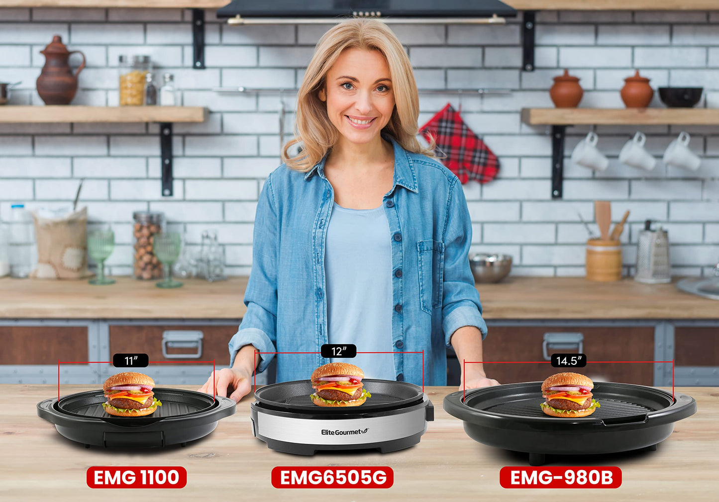 Elite Gourmet EMG-980B Smokeless Electric Tabletop Grill Nonstick, 6-Serving, Dishwasher Safe Removable Grilling Plate, Grill Indoor, Tempered Glass Lid, Adjustable Temperature, 14" Black