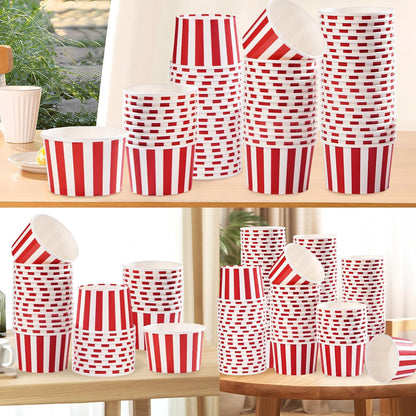 120Pcs 12 oz Summer Grencian Red Ice Cream Cups Disposable Red and White Stripes Paper Dessert Snack Bowls BBQ Yogurt