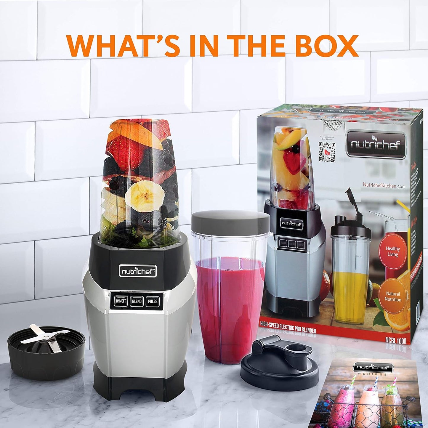 NutriChef Personal Electric Single Serve Blender - Small Professional Kitchen Countertop Mini Blender for Shakes & Smoothies, Pulse Blend, Convenient Lid Cover, Portable 20 & 24 oz Cups, Black