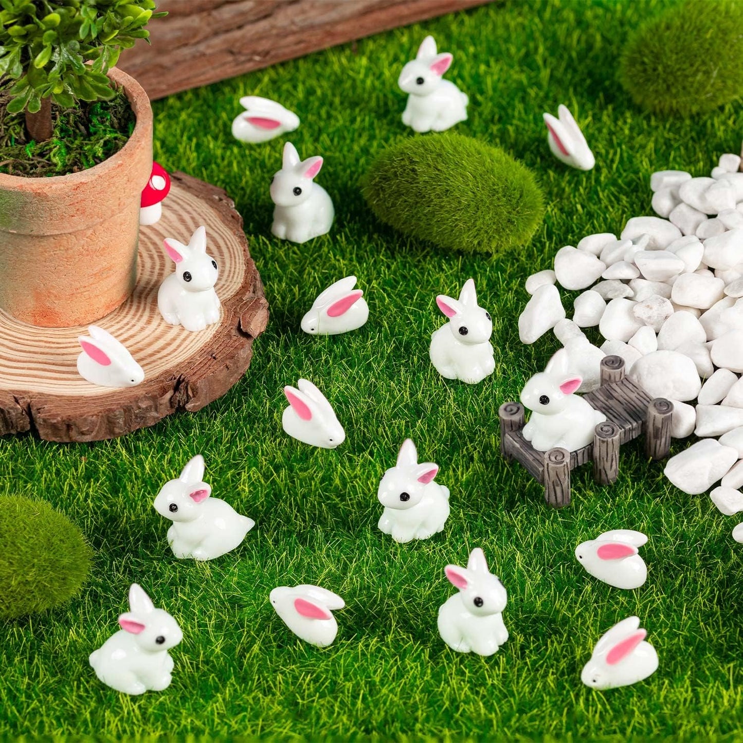Skiennix Miniature Rabbit Figurines - 100Pcs Resin Bunny Animals for Garden Decor & Cake Toppers
