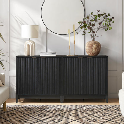 mopio Brooklyn Fluted Storage Cabinet, Modular Accent Buffet Sideboard with Adjustable Shelf, FSC Certified 50lb Load Modern Farmhouse Wood Credenza for Dining, Living Room, Entryway (Black, Single)