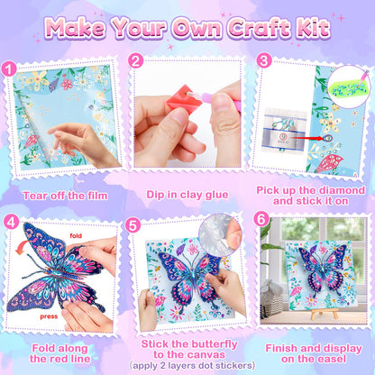 Arts and Crafts for Kids Age 8-12, Diamond Art Kit for Kids, Gifts for 6 7 8 9 10 Year Old Girls, Birthday Presents Toys for Girl Teen, Fun Activities Gem Art Butterfly Kit with Frame for Home Decor