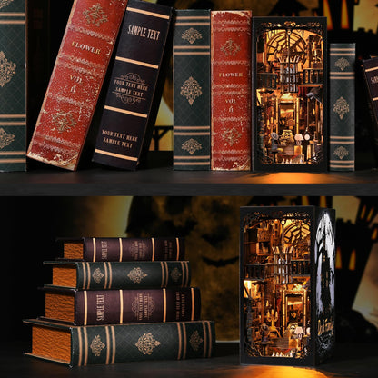 ETKVR Book Nook Kit, Book Nook Kits for Adults DIY Booknook Model Build, DIY 3D Wooden Puzzle Bookend Booknook Bookshelf Insert Miniature Dollhouse Kit for Home Decoration