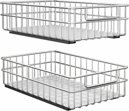 Pull Out Cabinet Organizer - Stainless Steel 2-Pack Slide-Out Drawers with Silent Full-Extension Slides | Versatile Spice Storage for Kitchen, Pantry, and Bathroom