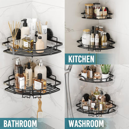 2 Pack, TAILI Powerful Suction Cup Corner Shower Caddy Stainless Steel Rustproof Shower Shelf with Hook, Drill-free