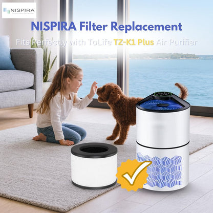 Nispira TZ-K1 Plus Replacement Filter Compatible with ToLife TZ-K1 Plus Air Purifiers Large Room 1291 Sq ft Size 7"L x 8"W x 8"Th, 1 Pack