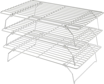 Skiennix Cooling Racks - 3-Tier Stackable Wire Baking Rack for Oven Cooking & Grilling - Dishwasher Safe, Silver